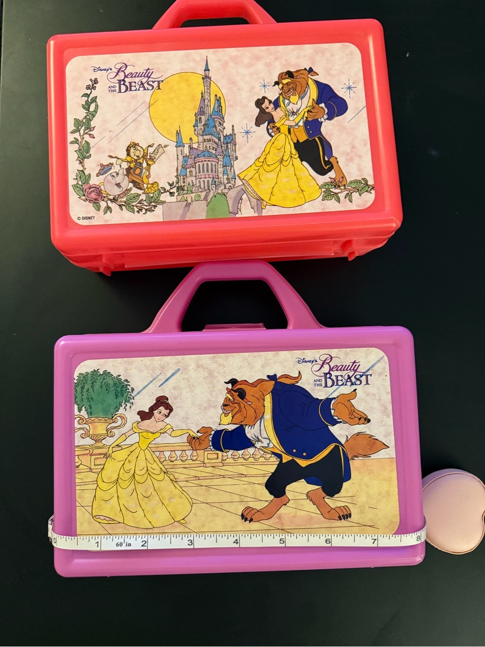Vintage Disney Beauty and the Beast Plastic Carry Cases Set of 2